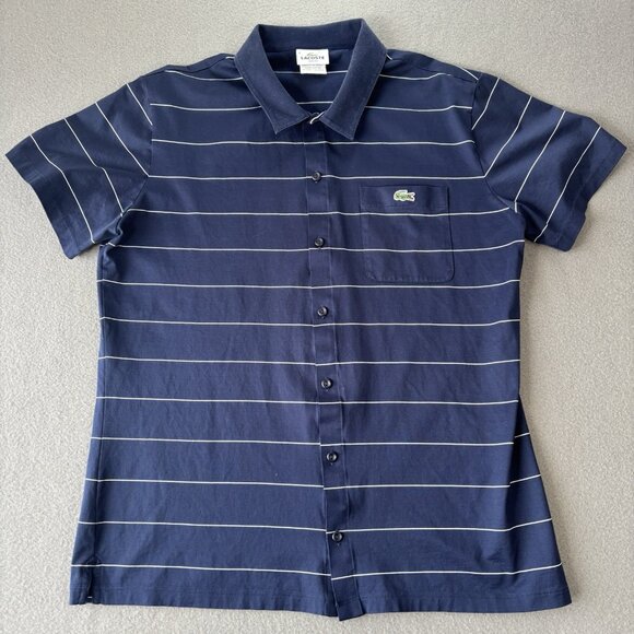 Lacoste Other - Lacoste Short Sleeve Shirt Polo Slim Fit Stripe‎ Blue CH4966 Mens Size 6 Preppy